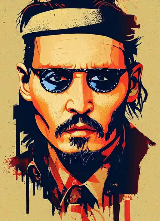 Prompt: highly detailed delirium face portrait of johnny depp in prison by petros afshar, tom whalen, laurie greasley, war face by greg rutkowski