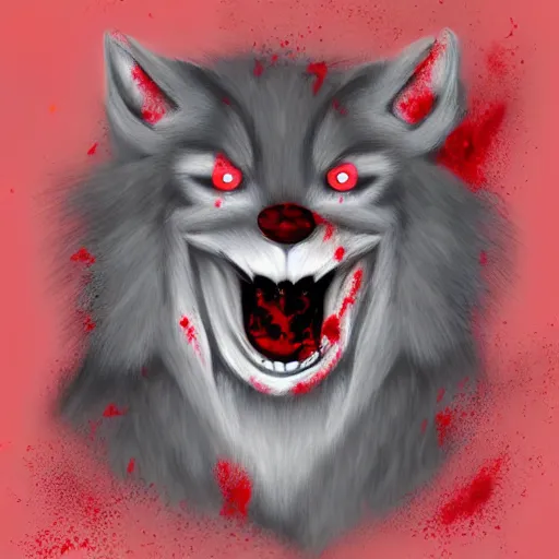 Image similar to cute fluffy werewolf covered in blood, pastel, digital art