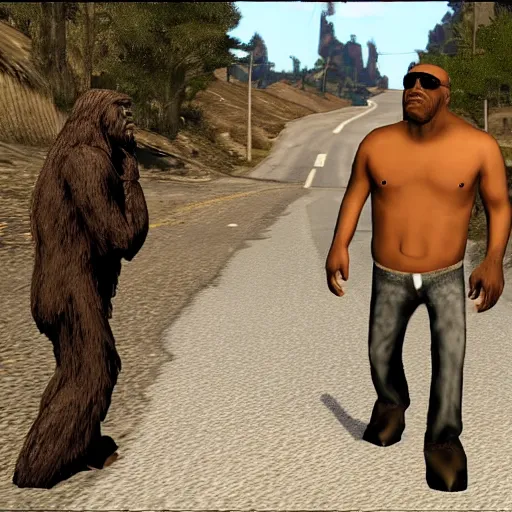 Image similar to bigfoot in gta san andreas caught on camera, leaked footage, cryptid