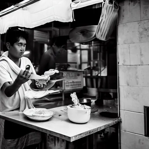 Image similar to a photograph of pikachu, with a towel over his neck, flipping roti prata at a hawker stall in singapore, nikkor 3 5 mm f / 4. 5, press photography