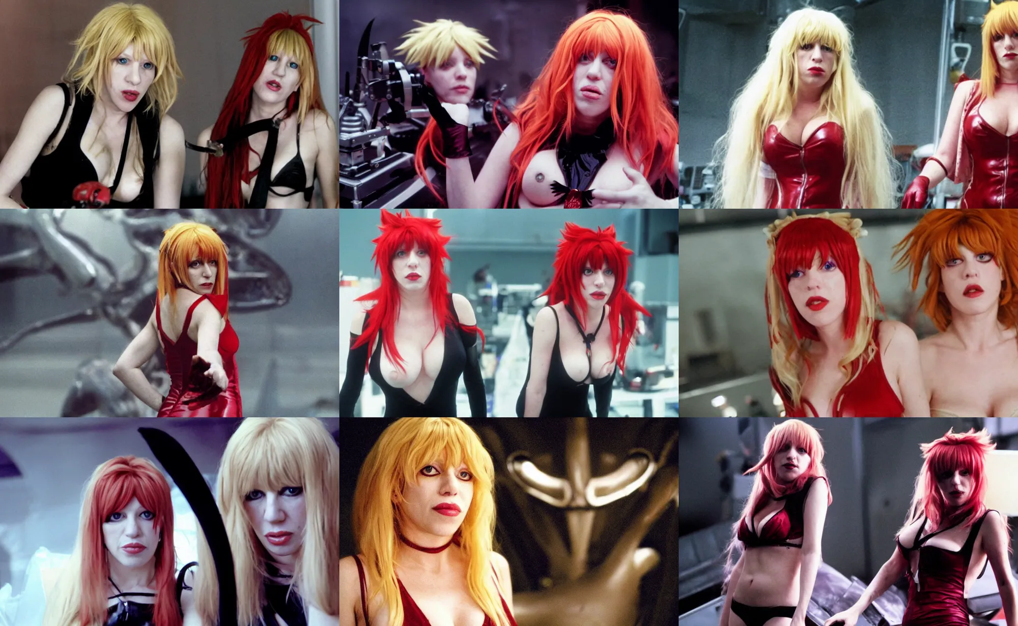 Prompt: movie still of courtney love cosplaying as rias gremory in alien ressurection, directed by jean - pierre jeunet