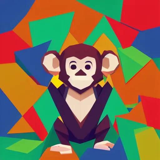 Image similar to A brightly coloured, cute isometric low polygon 3d render of a [monkeys hiding his eyes with his hands 🙈], white background, ambient occlusion, chibi, angular