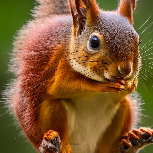 Prompt: red squirrel, nature photography, wildlife photography canon, sony, nikon, olympus, 4 k, hd, telephoto, award winning, depth of field