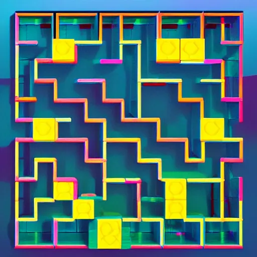 Image similar to puzzle videogame tied to a number 27, unreal engine, top view, colourful blocks, 8k