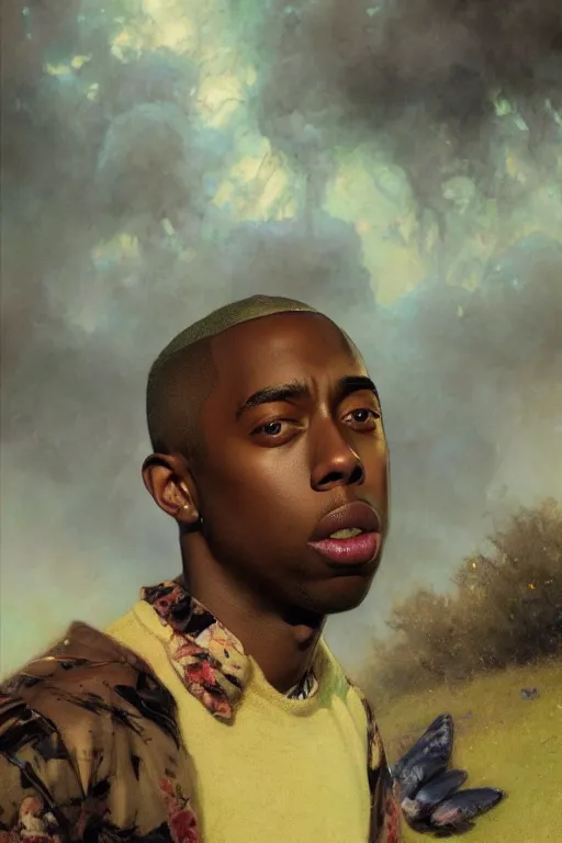 Image similar to tyler the creator by gaston bussiere bayard wu, greg rutkowski, giger, maxim verehin