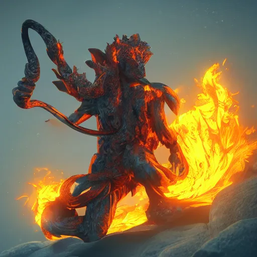 Image similar to fire wielding elemental being, character concept, hyper detailed, fractal, ray tracing, 4k