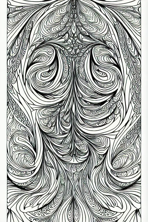 Image similar to mantis ornate luxury fractal ink drawing line art colouring page, vector, margins, fine lines, centered