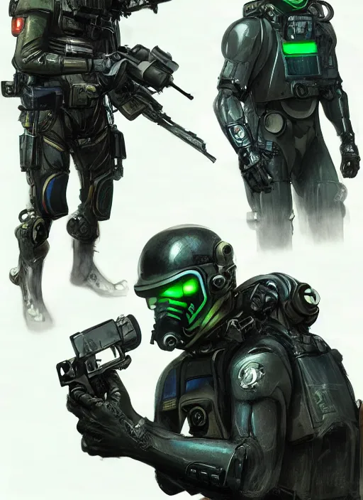 Prompt: Hector. USN blackops operator infiltrating oil rig. Operator wearing Futuristic cyberpunk tactical wetsuit. Frogtrooper. rb6s, MGS, and splinter cell Concept art by James Gurney, greg rutkowski, and Alphonso Mucha. Vivid color scheme.