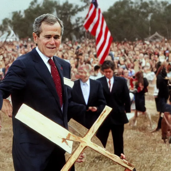 Image similar to George Bush burning a cross