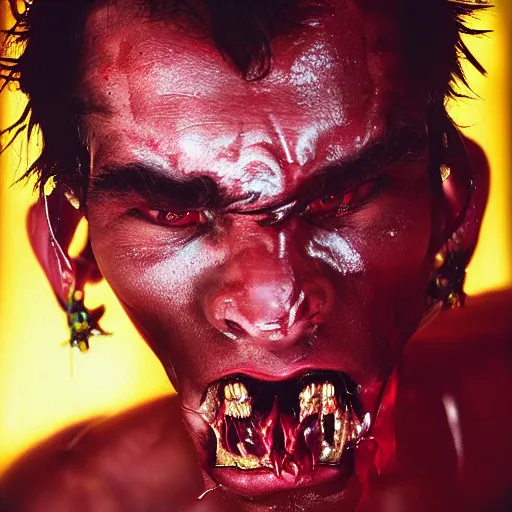 Image similar to a devil, close - up portrait photo by david lachapelle, masterpiece, trending on flickr