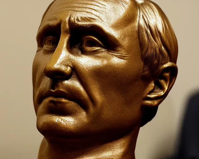 Prompt: a bronze bust of Vladimir Putin