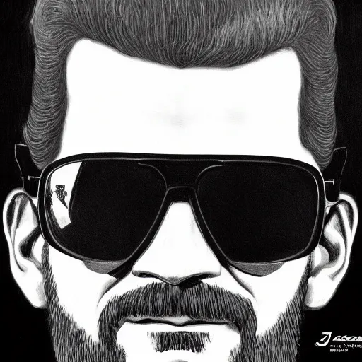 Prompt: Dale Earnhardt portrait with aviator glasses, by josan gonzalez, detailed