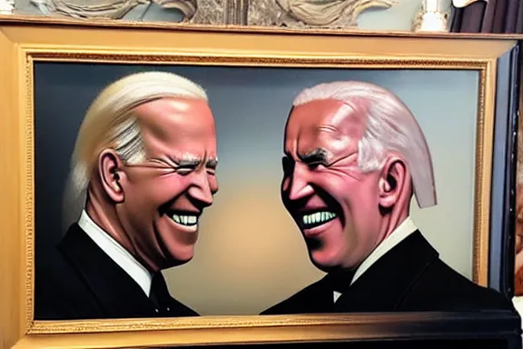 Image similar to “ very very intricate photorealistic photo of hitler and joe biden laughing together, detailed natural lighting, award - winning crisp details ”