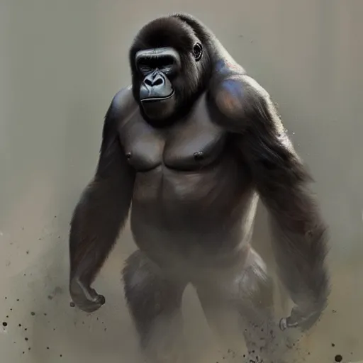 Image similar to a painting of a gorilla, greg rutkowski, cinematic lighting, hyper realistic painting