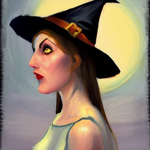 Image similar to a realistic flirty witch portrait, by edward hopper, new artstation artist,