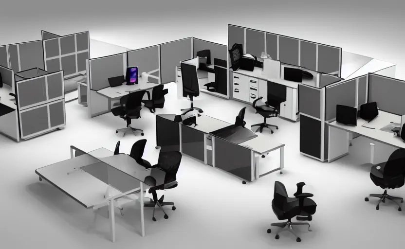 Image similar to 3d rendering computer office with way too many peripherals and accessories