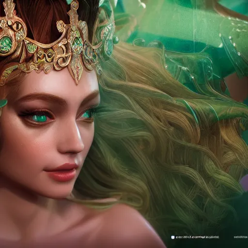 Image similar to wonderful princess of emerald with fair skin, ornate 8 k gorgeous intricate detailed, accent lighting, dramatic light, octane render