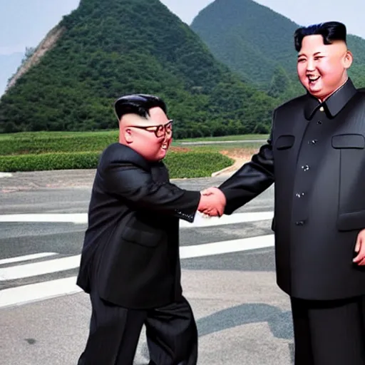 Image similar to kim jong - un as a giant robot fighting godzilla award winning photo