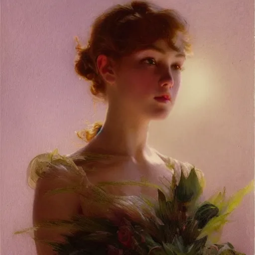 Prompt: a stunning fashion model studio backlit portrait of sombre anime girl, painting by gaston bussiere, craig mullins, j. c. leyendecker