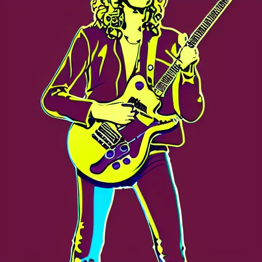 Image similar to 1 9 7 0 - young - jimmy page from led zepelin playing - guitar - solo, sticker - art, svg vector, adobe - illustrator