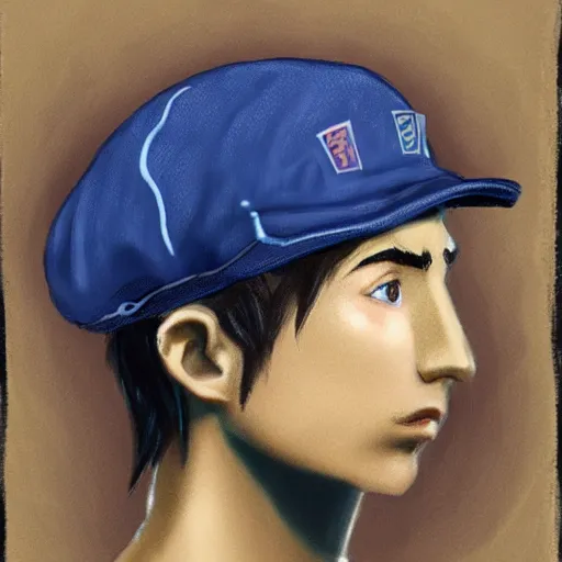 Image similar to a realistic wizard boy wearing a cap