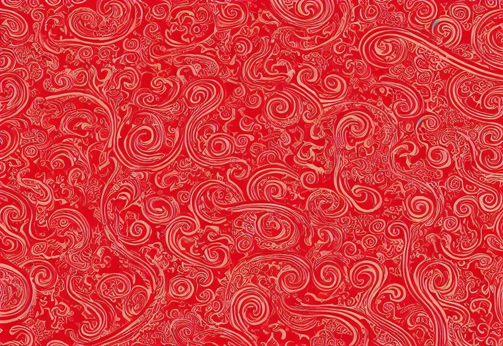 Image similar to a red background with swirls and waves royalty illustration, a silk screen by emperor huizong of song, shutterstock contest winner, sumatraism, repeating pattern, red background, matte background