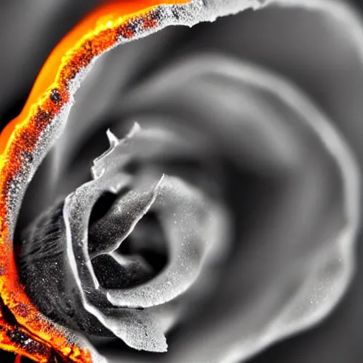 Image similar to award - winning macro of a beautiful black rose made of glowing molten magma