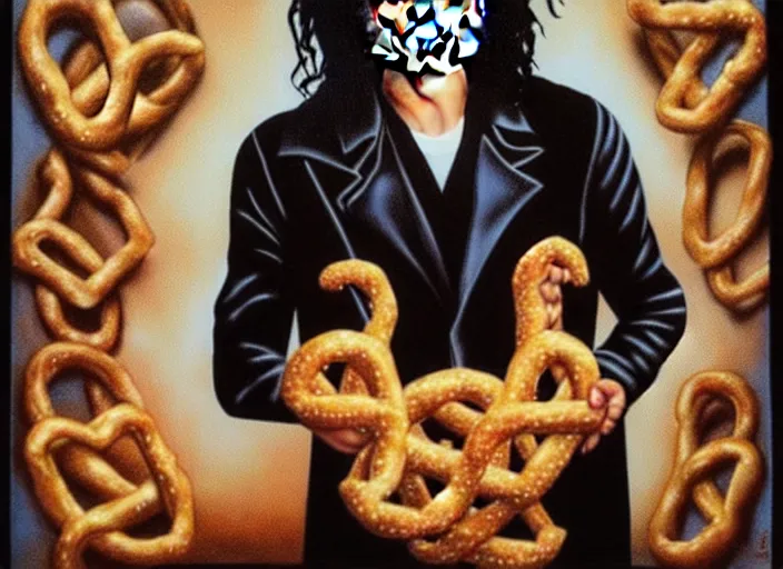 Prompt: michael jackson made of pretzel, matte painting, 3 - d highly detailed, in the style of mark ryden,