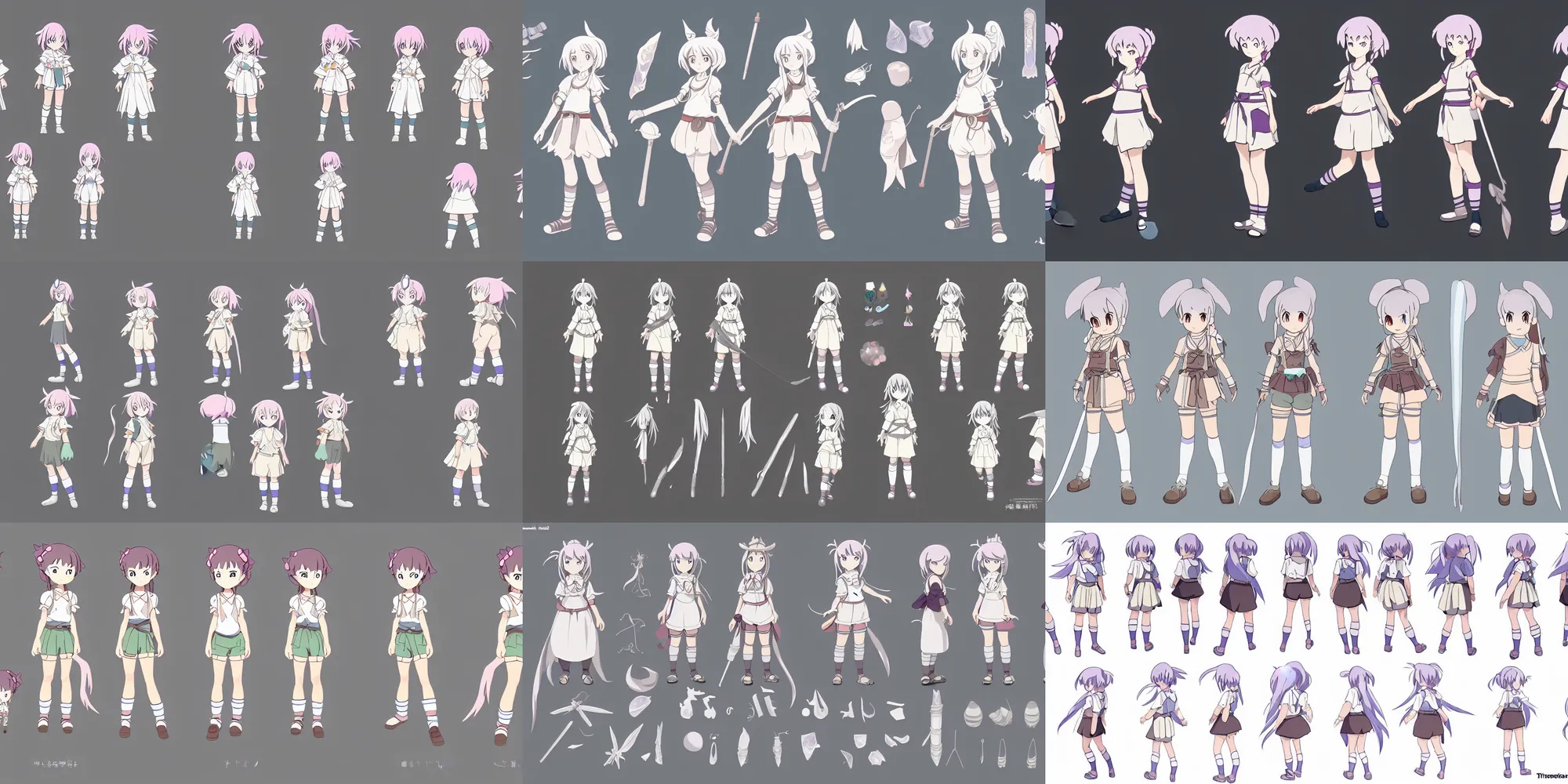 Prompt: a magical adventurer little girl character anime model sheet; in the magical studio ghibli anime; character outfit concepts; trending on artstation, highly detailed, clean lineart