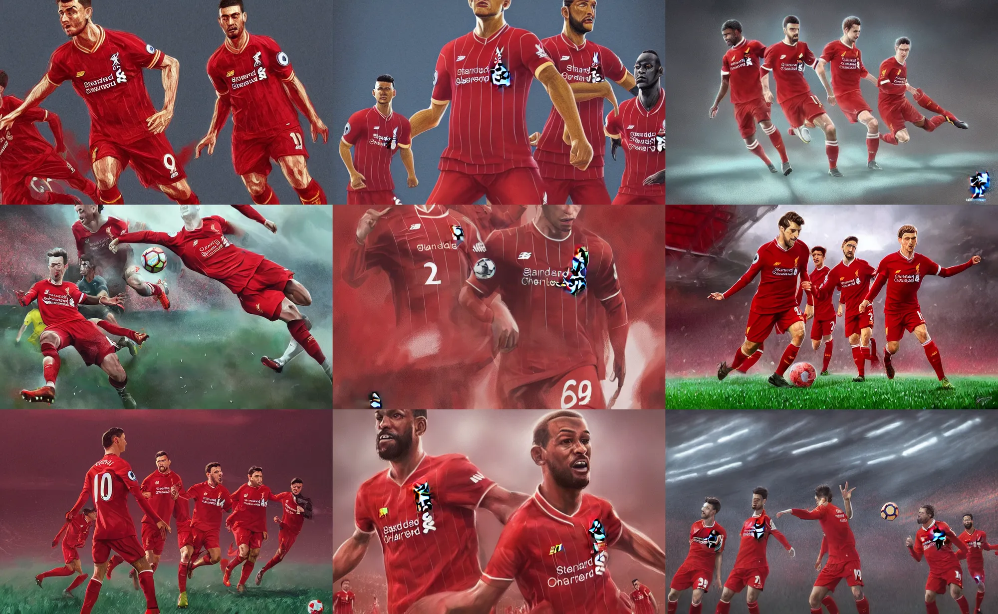 Prompt: liverpool football club, highly detailed, digital painting, realistic, trending on artstation, Pixar and Disney animation, film key art, concept art, Adi Granov, Bloom, dramatic lighting