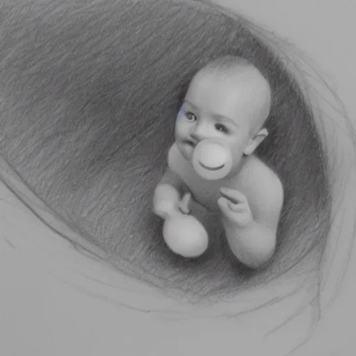 Image similar to pencil sketch, baby throwing a dummy