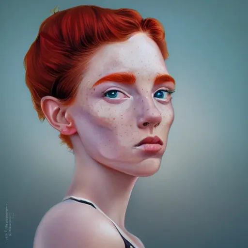 Prompt: Lofi pale redhead with freckles portrait, Pixar style, by Tristan Eaton Stanley Artgerm and Tom Bagshaw.