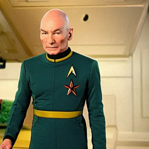 Image similar to an avocado wearing a starfleet uniform, jean - luc picard, patrick stewart