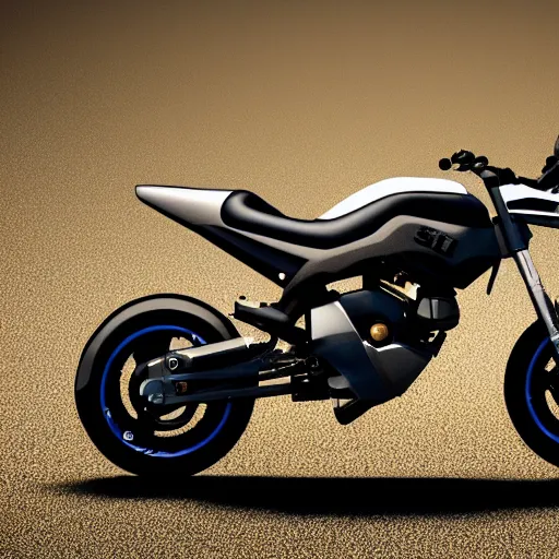 Prompt: futuristic suzuki, touring motorbike, designed by professional artist, dirt splashes, industrial design, desert background, brushed white and blue paint, black wheel rims, dark enviroment, dramatic lighting, hyper realistic rendering, octane, depth of field, bokeh effect, 1 5 0 mm