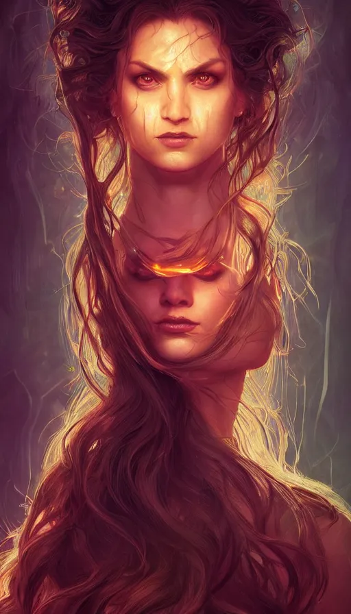 Image similar to furious gorgeous woman painted on a door, lord of the rings ,neon, fibonacci, sweaty, insane, intricate, highly detailed, digital painting, artstation, concept art, smooth, sharp focus, illustration, Unreal Engine 5, 8K, art by artgerm and greg rutkowski and alphonse mucha