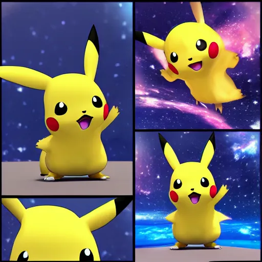 Prompt: Pikachu in space, detailed 4k render, unreal engine