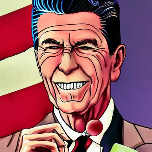 Image similar to anime lofi ronald reagan girl