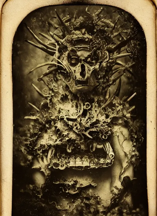 Image similar to old wetplate daguerreotype demons, devil, pain, anger, torment, angel, explosion of data fragments, fractal, intricate, elegant, highly detailed, parallax, leica, medium format, subsurface scattering, by jheronimus bosch and greg rutkowski and louis jacques mande daguerre