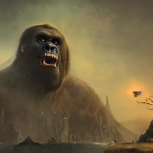 Prompt: King Kong in the Dangerous Skull Island, fantasy art, in the style of greg rutkowski, illustration, epic, fantasy, intricate, hyper detailed, artstation, concept art, smooth, sharp focus, ray tracing