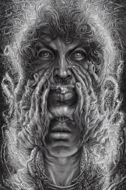 Image similar to highly detailed portrait of snufking by alex grey, patrick woodroffe, mark ryden created by gustave dore and greg rutkowski, high detailed, smooth draw, synthwave neon retro, intricate, realistic proportions, dramatic lighting, trending on artstation