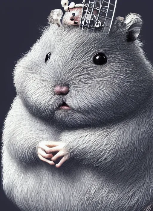 Image similar to anthropomorphic triangle head in fluffy hamster mr. bean, intricate, elegant, highly detailed animal monster, digital painting, artstation, concept art, smooth, sharp focus, illustration, art by artgerm, wayne barlowe, trending on artstation and greg rutkowski and alphonse mucha, 8 k