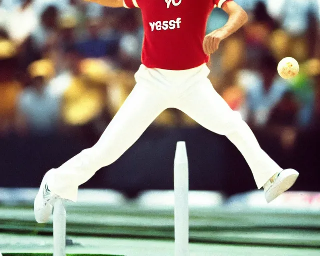 Prompt: a photo from 1 9 8 3 of yosef kavinsky bowling