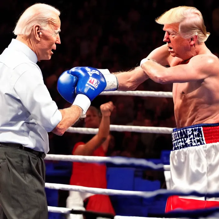 Prompt: joe biden and donald trump boxing match in ring, detailed sharp photo