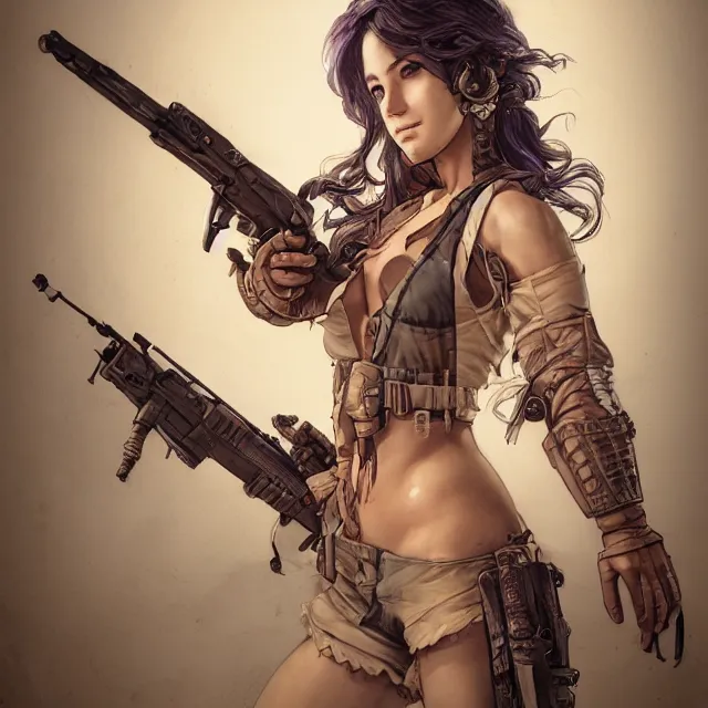 Image similar to the portrait of lawful neutral semi - colorful female infantry gunner as absurdly beautiful, gorgeous, elegant, young swimsuit model, an ultrafine hyperdetailed illustration by kim jung gi, irakli nadar, intricate linework, bright colors, octopath traveler, final fantasy, unreal engine 5 highly rendered, global illumination, radiant light, detailed and intricate environment