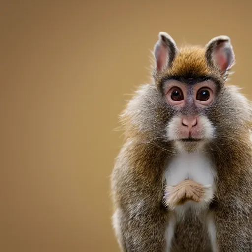 Image similar to high quality photography of rabbit cross monkey on simple blurred background from National GeoGraphic Award winning.