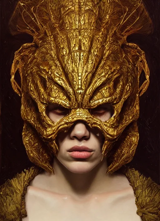 Image similar to highly detailed oil painting | very intricate | cinematic lighting | award - winning | the cocodrile mask by alexander mcqueen | by roberto ferri, by leng jun, by j. c. leyendecker and klimt, american romanticism, by austin osman spare, artstation, cgsociety, official art, octane