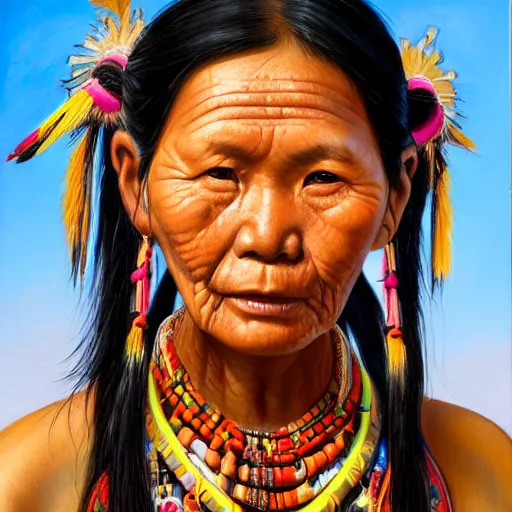 Image similar to portrait of an aboriginal paiwan woman ( 3 5 ) from taiwan in 2 0 2 1, an oil painting by ross tran and thomas kincade