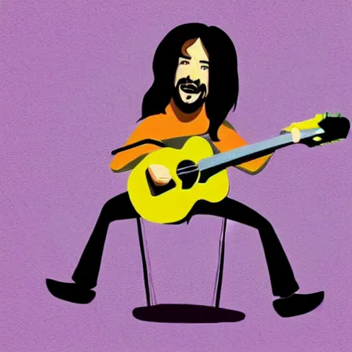 Image similar to Dave Grohl, playing guitar on mountain top, cartoon