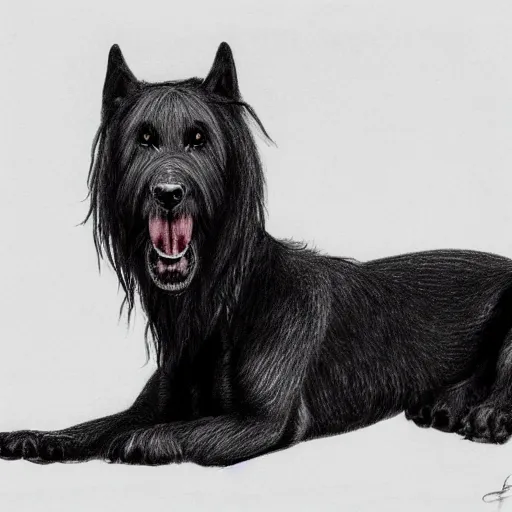 Prompt: highly detailed drawing of a black wolfhound, ferocious, ultra realistic