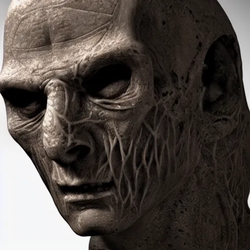 Prompt: a hyperrealistic 3d render of a close up of the face of an ancient necromancer with intricate details. arnold render. dark mood. sinister.